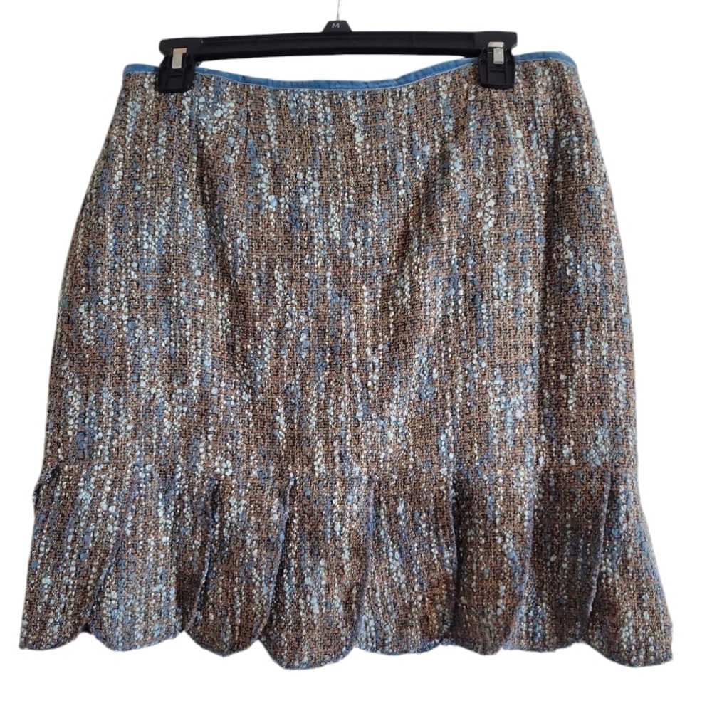 Allen‎ by Allen Schwartz Skirt Blue Tweed Velvet Trim 10 NWT (A8)